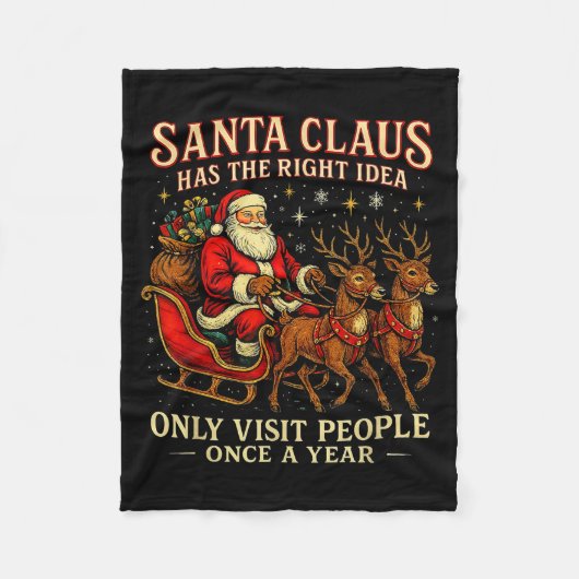 Santa Has The Right Idea Funny Introvert Christmas Fleece Deken (Voorkant)