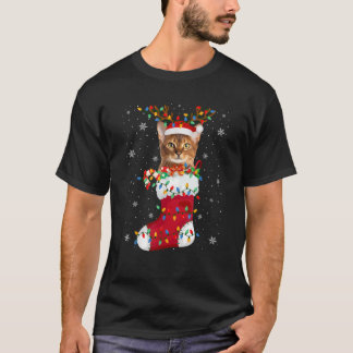 Santa Hat Abyssinian kattendier in Sokken Xmas Tre T-shirt