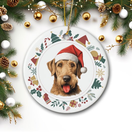 Santa Hat Airedale Terrier Kerst Afbeeldingen kran Keramisch Ornament