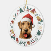 Santa Hat Airedale Terrier Kerst Afbeeldingen kran Keramisch Ornament (Links)