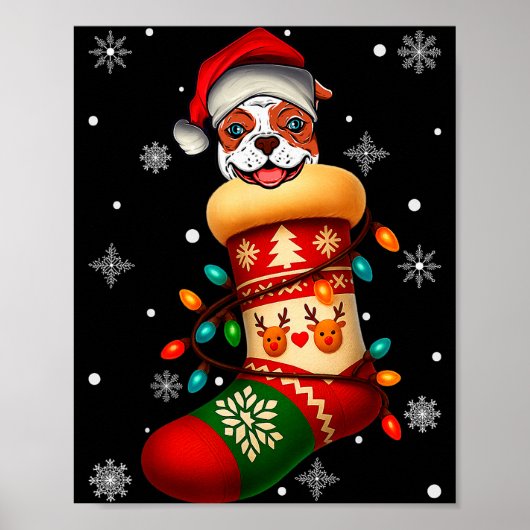 Santa Hat American Bulldog Dog In Christmas Socks Poster (Voorkant)