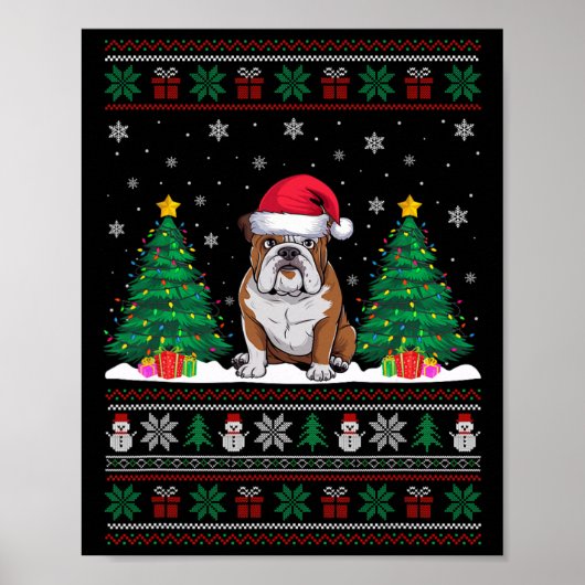 Santa Hat Amerikaanse Bulldog Xmas Tree Lights Ugl Poster (Voorkant)