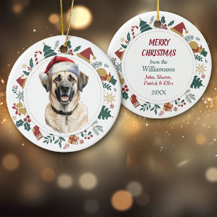 Santa Hat Anatolische Herder Hond Kerstkrans Keramisch Ornament