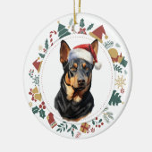 Santa Hat Australische Kelpie Hond Kerstkrans Keramisch Ornament (Links)