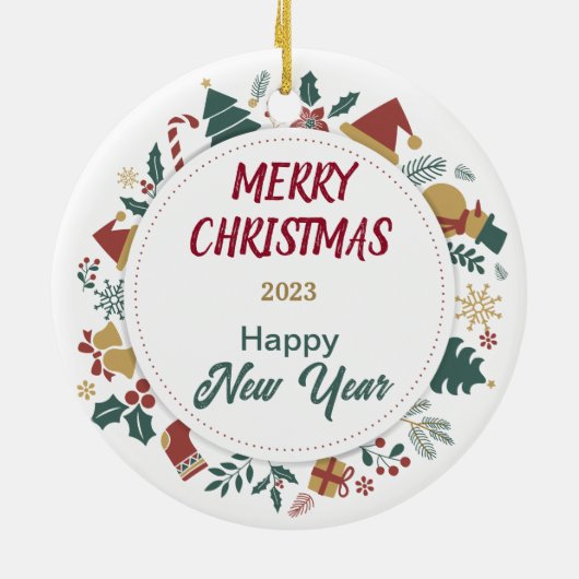 Santa Hat Australische Kelpie Hond Kerstkrans Keramisch Ornament (Achterkant)