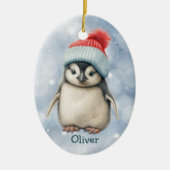 Santa Hat Baby Penguin Kids Ceramic Ornament (Voorkant)