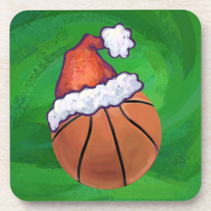 Santa Hat Basketball over Groen Bier Onderzetter