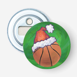 Santa Hat Basketball over Groen Button Flesopener