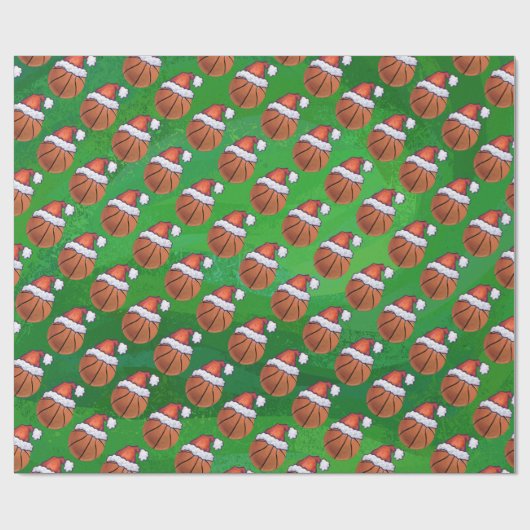 Santa Hat Basketball over Groen Cadeaupapier (Vlak)