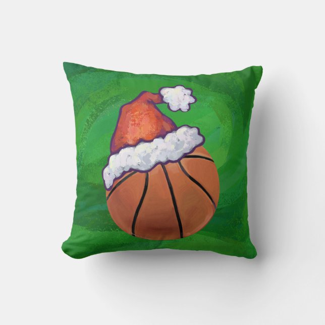 Santa Hat Basketball over Groen Kussen (Voorkant)