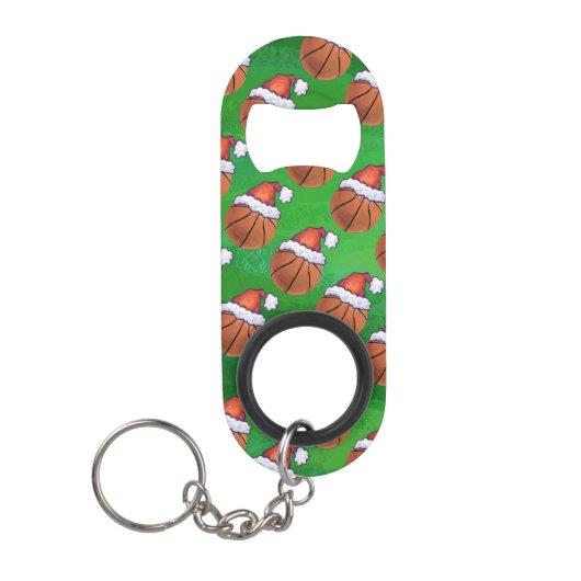 Santa Hat Basketball over Groen Mini Flessenopener (Voorkant)