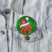Santa Hat Basketball over Groen Ronde Button 7,6 Cm (In situ)
