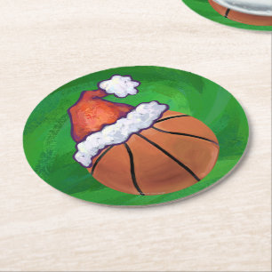 Santa Hat Basketball over Groen Ronde Kartonnen Onderzetter