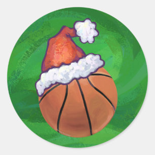 Santa Hat Basketball over Groen Ronde Sticker