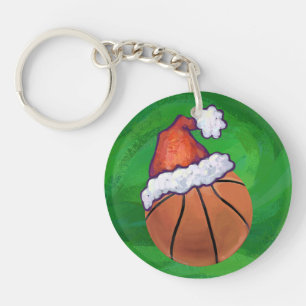 Santa Hat Basketball over Groen Sleutelhanger