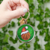 Santa Hat Basketball over Groen Sleutelhanger (Hand)