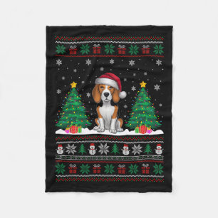 Santa Hat Beagle Dog Kerstboom Lights Ugly Sw Fleece Deken