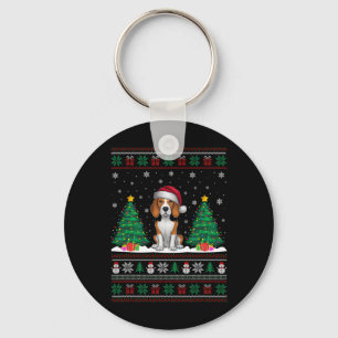 Santa Hat Beagle Dog Kerstboom Lights Ugly Sw Sleutelhanger