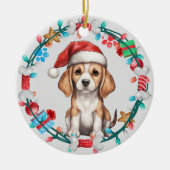 Santa Hat Beagle Puppy Botkrans Keramisch Ornament (Voorkant)