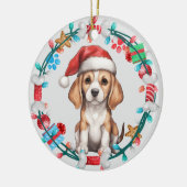 Santa Hat Beagle Puppy Botkrans Keramisch Ornament (Links)