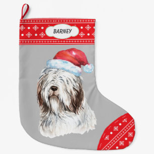 Santa Hat Bearded Collie Snowflake Border Grote Kerstsok