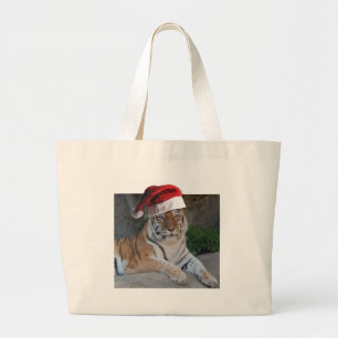 Santa Hat Bengal Tiger Grote Tote Bag