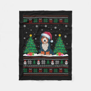 Santa Hat Bernedoodle Hond Kerstboom Lights Ug Fleece Deken
