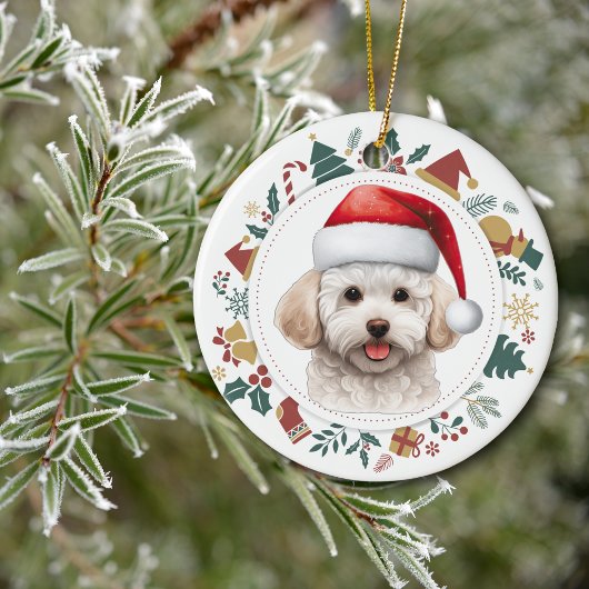 Santa Hat Bichon Frise Dog Christmas Afbeeldingen  Keramisch Ornament