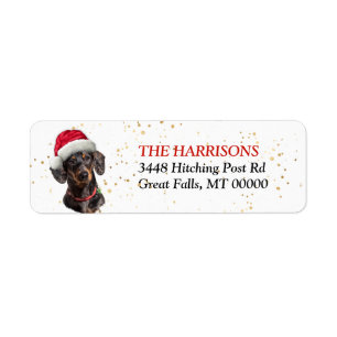 Santa Hat Black Tan Dachshund Return-adres Etiket