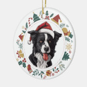 Santa Hat Border Collie Kerst Afbeeldingen krans Keramisch Ornament (Links)