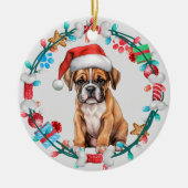 Santa Hat Boxer Puppy Botkrans Keramisch Ornament (Voorkant)