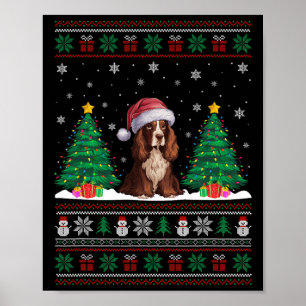 Santa Hat Boykin Spaniel Hond Xmas Tree Lights Ugl Poster