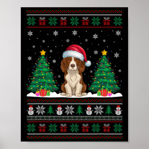 Santa Hat Brittany Spaniel Hond Xmas Tree Lights U Poster