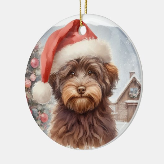 Santa Hat Bruin Havanese Dog Keramisch Ornament (Links)