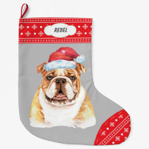 Santa Hat Bulldog Snowflake Border Grote Kerstsok