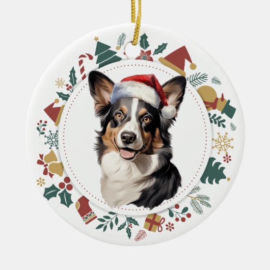 Santa Hat Cardigan Welsh Corgi Kerstkrans Keramisch Ornament (Voorkant)