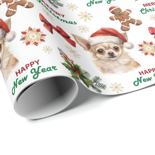 Santa Hat Chihuahua Dog Christmas Cadeaupapier (Rol Hoek)