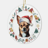Santa Hat Chihuahua Hond Kerstkrans Keramisch Ornament (Links)