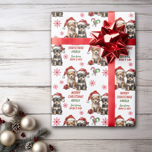 Santa Hat Chihuahua Puppies Kerst Cadeaupapier