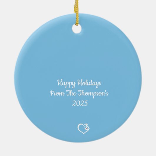 Santa Hat Chiot Neige Noël Ornement en céramique (Dos)