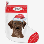 Santa Hat Chocolate Lab Snowflake Border Grote Kerstsok (Voorkant)