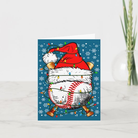 Santa Hat Christmas Baseball Player Srts For Men B Kaart (Voorkant)