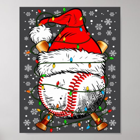 Santa Hat Christmas Baseball Player Srts For Men B Poster (Voorkant)