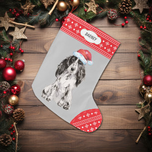 Santa Hat Cocker Spaniel Snowflake Border Grote Kerstsok