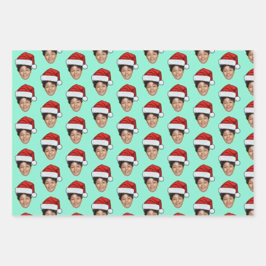 Santa Hat Custom Face Photo Christmas Gift Inpakpapier Vel (Voorkant)