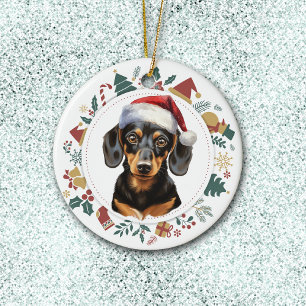 Santa Hat Dachshund Hond Kerstmis Afbeeldingen Kra Keramisch Ornament