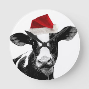 Santa Hat Dairy Cow Ronde Klok