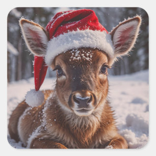 Santa Hat Deer Stickers