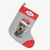 Santa Hat Doberman Snowflake Border Grote Kerstsok (Voorkant (Hangend))
