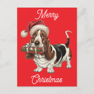 Santa Hat dragen Basset Hound gepersonaliseerd Feestdagenkaart